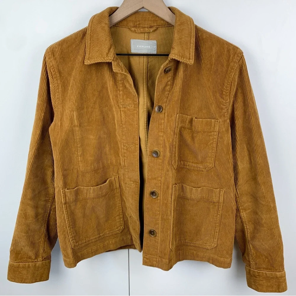 Everlane Corduroy Chore Jacket Cotton Small Womens Orange Tan Yellow